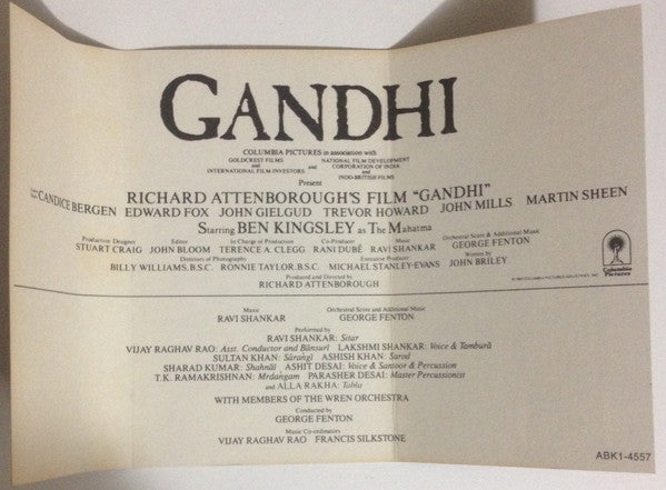 Ravi Shankar, George Fenton : Gandhi - Music From The Original Motion Picture Soundtrack (Cass)