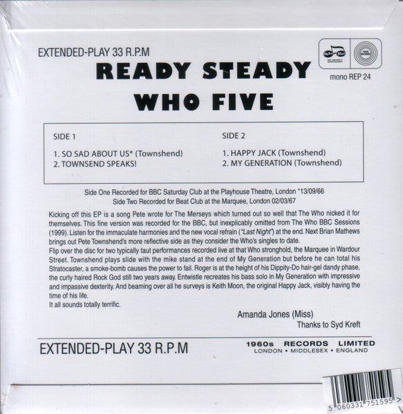 The Who : Ready Steady Who Five (7", EP, Mono, Unofficial)