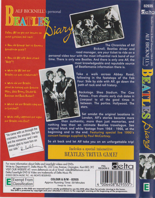Alf Bicknell : Beatles Diary (DVD, PAL, Reg)
