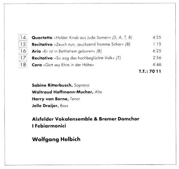 Joseph Leopold Eybler – Sabine Ritterbusch · Waltraud Hoffmann-Mucher · Harry Van Berne · Jelle Draijer · Alsfelder Vokalensemble · Bremer Domchor · I Febiarmonici · Wolfgang Helbich : Christmas Oratorio (CD, Album)