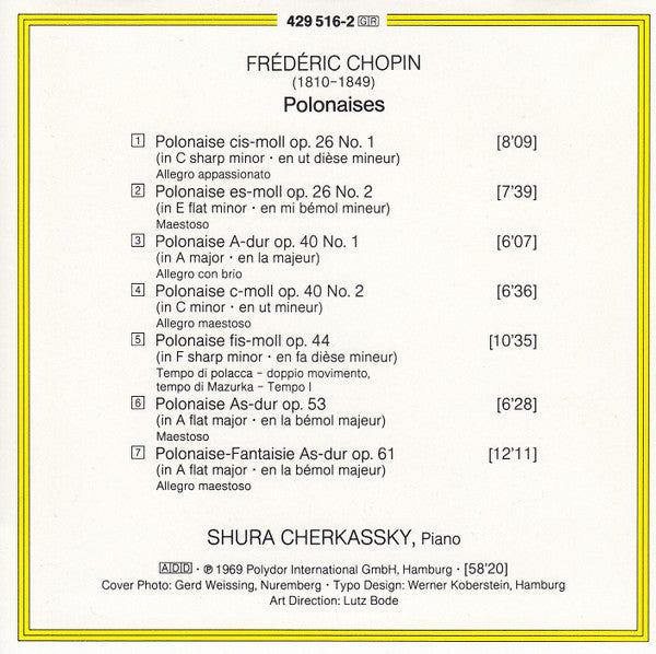 Frédéric Chopin - Shura Cherkassky : Polonaises (CD, Album, RE, RM)