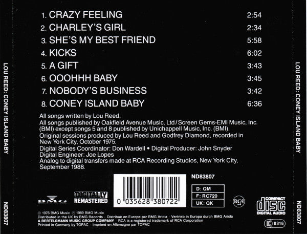 Lou Reed : Coney Island Baby (CD, Album, RE, RM)