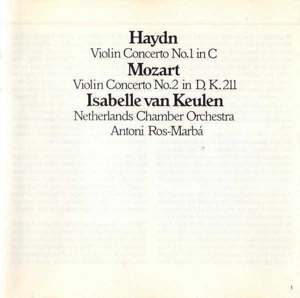 Joseph Haydn / Wolfgang Amadeus Mozart, Isabelle van Keulen, Netherlands Chamber Orchestra, Antoni Ros-Marbà : Violin Concerto No.1 In C / Violin Concerto No.2 In D, K. 211 (CD)