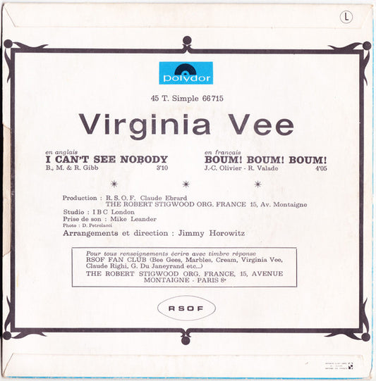 Virginia Vee : I Can't See Nobody / Boum! Boum! Boum! (7", Single, Mono)