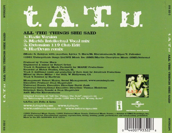 t.A.T.u. : All The Things She Said (CD, Maxi, Ltd)