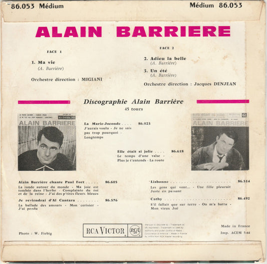 Alain Barrière : Ma Vie (7", EP, Mono)