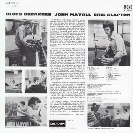 John Mayall With Eric Clapton : Blues Breakers (CD, Album, Mono, RE, RM)