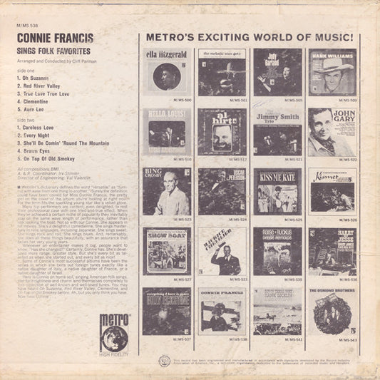 Connie Francis : Sings Folk Favorites (LP, Album, RE)