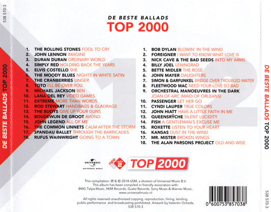 Various : De Beste Ballads Top 2000 (2xCD, Album, Comp)