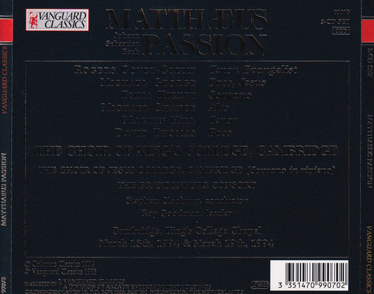 Johann Sebastian Bach, Emma Kirkby, Stephen Cleobury, Michael Chance : Matthäus Passion - St. Matthew Passion, BWV 244 (Box + 3xCD, Album + CD-ROM)