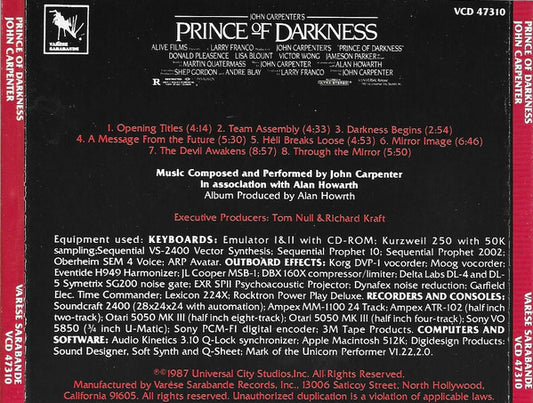John Carpenter In Association With Alan Howarth : Prince Of Darkness (Original Motion Picture Soundtrack) (CD, Album)