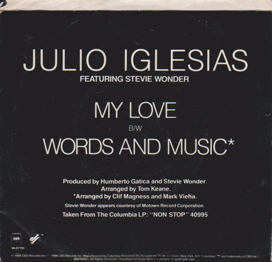 Julio Iglesias Featuring Stevie Wonder : My Love (7")