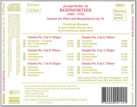 Joseph Bodin de Boismortier, American Baroque : Sonatas For Flute And Harpsichord (CD)