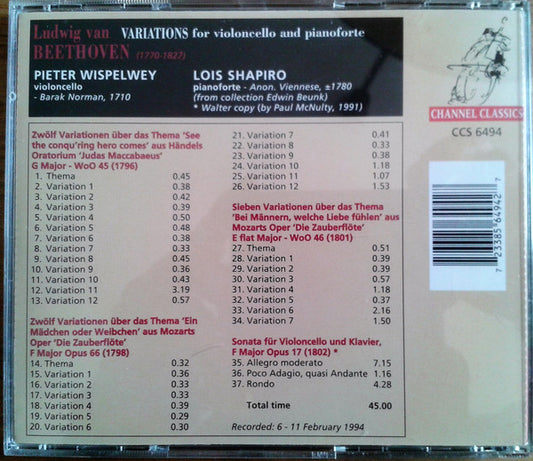 Ludwig van Beethoven - Pieter Wispelwey, Lois Shapiro : Variations For Violoncello And Pianoforte (CD)