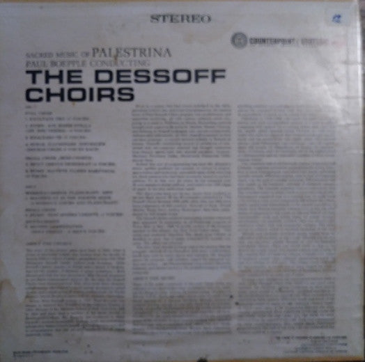 Giovanni Pierluigi da Palestrina, Paul Boepple, Dessoff Choirs : Music Of Palestrina (LP, Album)