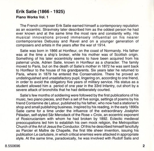 Erik Satie / Klára Körmendi : Piano Works Vol. 1 (CD, Album, CD )