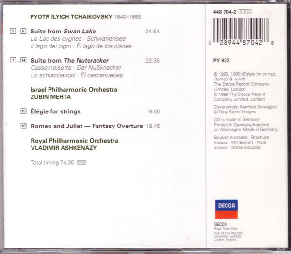 Pyotr Ilyich Tchaikovsky, Zubin Mehta, Vladimir Ashkenazy : Swan Lake & The Nutcracker suites / Romeo and Juliet (CD)