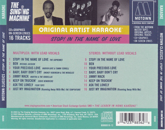 Various : Motown Master Recordings - Original Artist Karaoke - Stop! In The Name Of Love (CD+G, Comp)