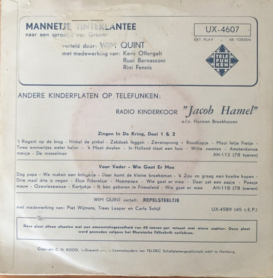 Wim Quint : Mannetje Tinterlantee (7", EP, Mono)