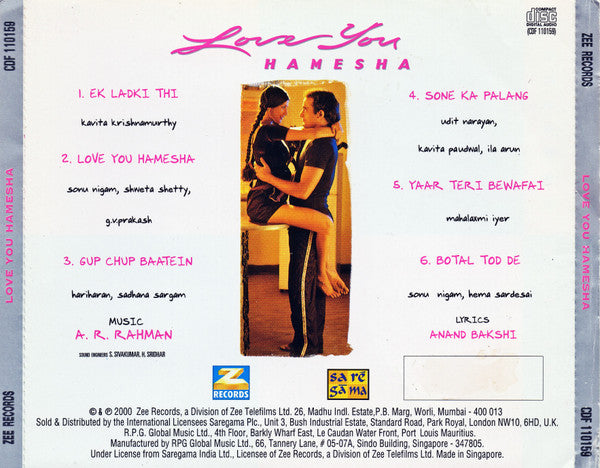 A.R. Rahman : Love You Hamesha (CD, Album)