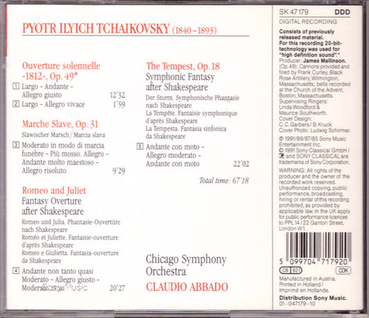 Pyotr Ilyich Tchaikovsky - Chicago Symphony Orchestra / Claudio Abbado : 1812 Overture / Marche Slave / Romeo And Juliet / The Tempest (CD, Album)