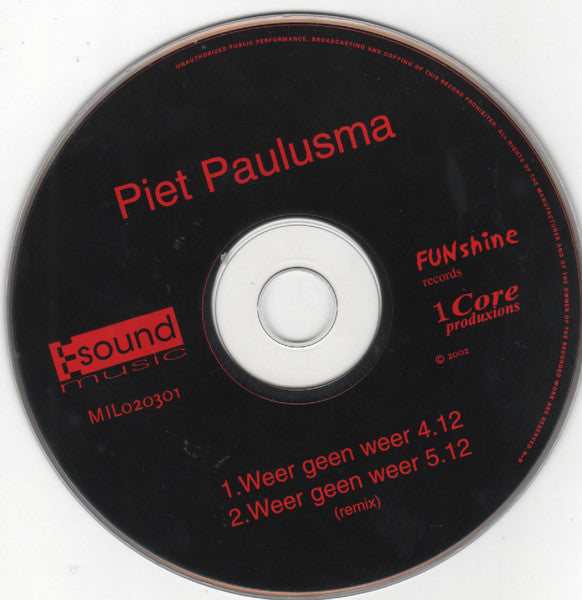 Piet Paulusma : Weer Geen Weer (CD, Single)