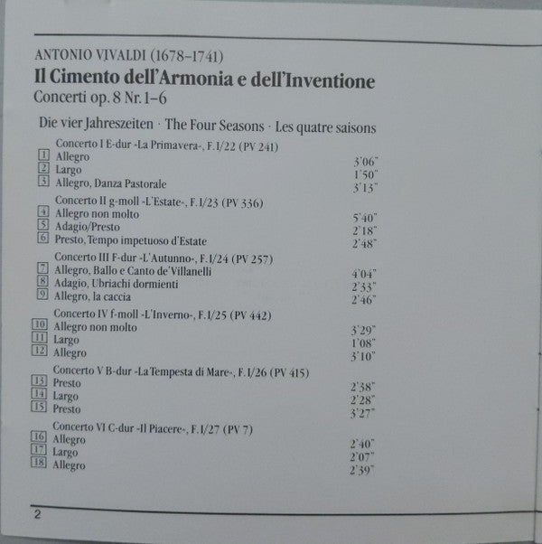 Antonio Vivaldi – Alice Harnoncourt, Concentus Musicus Wien, Nikolaus Harnoncourt : Die Vier Jahreszeiten = The Four Seasons = Les Quatre Saisons / La Tempesta Di Mare / Il Piacere (CD, RE, RM)