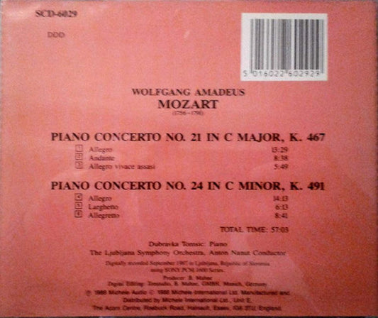 Wolfgang Amadeus Mozart — Dubravka Tomsic, Simfonični Orkester RTV Ljubljana, Anton Nanut : Piano Concerto No. 21, K.467, Piano Concerto No. 24, K. 491 (CD, Album)