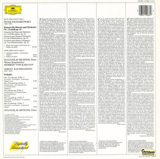 Peter Tschaikowsky* / Sergej Rachmaninow* - Svjatoslav Richter*, Wiener Symphoniker, Herbert von Karajan : Piano Concerto No. 1 / 5 Preludes (LP, Album, RE, RM)