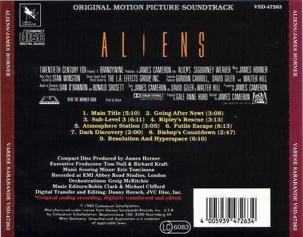 James Horner : Aliens (Original Motion Picture Soundtrack) (CD, Album, RE)