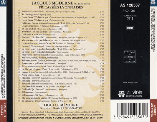 Jacques Moderne - Doulce Mémoire : Fricassées Lyonnaises = Lyonnese "Fricassées" (CD, Album, RE)