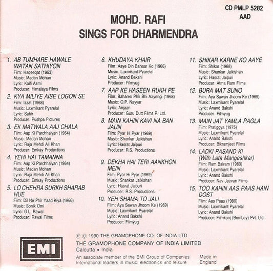 Mohammed Rafi : Sings For Dharmendra (CD, Comp)
