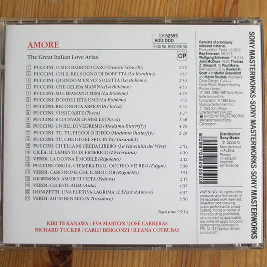Various : Amore (The Great Italian Love Arias) (CD, Album, Comp, Mono, RE)