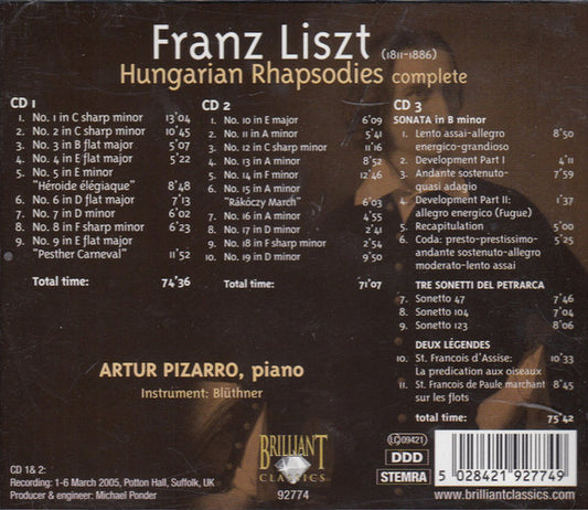 Franz Liszt, Artur Pizarro : Hungarian Rhapsodies (Complete) (3xCD)