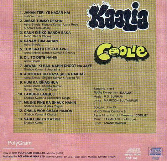 R. D. Burman / Laxmikant-Pyarelal : Kaalia / Coolie (CD, Comp)