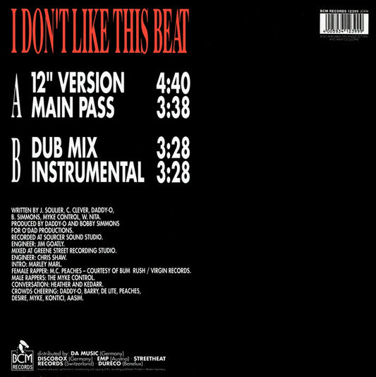 Wicky Walter Featuring MC Peaches : I Don't Like This Beat (12")