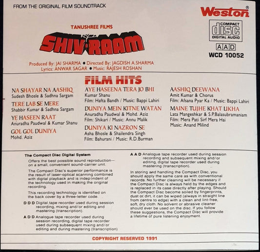 Rajesh Roshan, Anwar Sagar : Shiv Raam (CD)