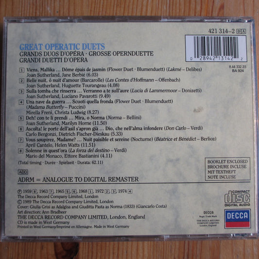 Joan Sutherland, Luciano Pavarotti, Mirella Freni, Marilyn Horne : Great Operatic Duets (CD, Comp, RM, ADR)