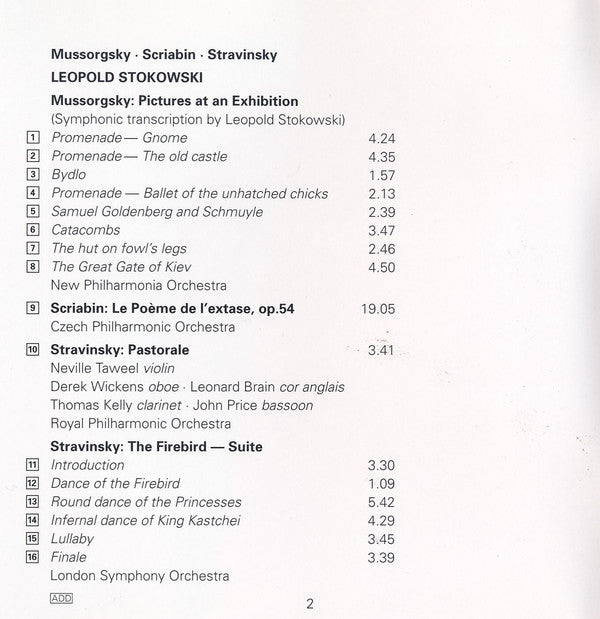 Modest Mussorgsky, Igor Stravinsky, Alexander Scriabin, Leopold Stokowski : Pictures At An Exhibition / The Firebird - Suite / Le Poème De L'Extase (CD, Comp)