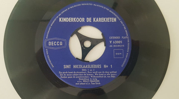 Kinderkoor De Karekieten : Sint Nicolaasliedjes (7", EP, Mono)