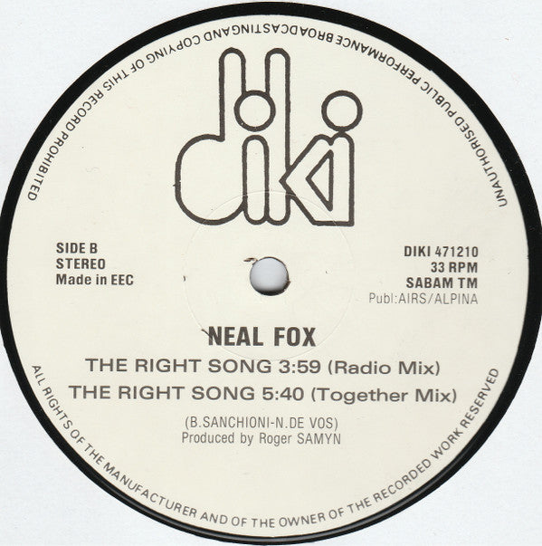 Neal Fox : The Right Song (12")