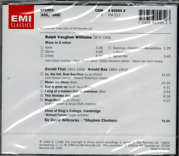 Ralph Vaughan Williams, Gerald Finzi, Arnold Bax / The King's College Choir Of Cambridge • David Willcocks • Stephen Cleobury : Mass In G Minor • Sacred Works (CD, Comp, RM)