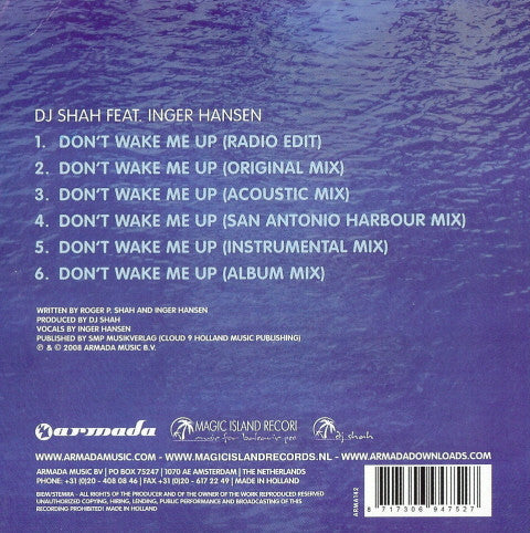 DJ Shah Feat. Inger Hansen : Don't Wake Me Up (CD, Single)