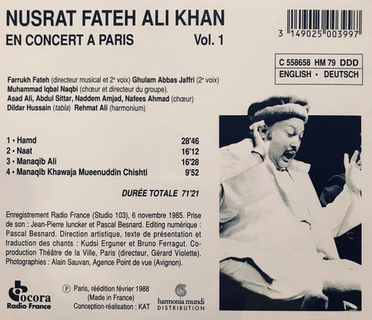 Nusrat Fateh Ali Khan : En Concert À Paris Vol. 1 (CD, Album, RE, RP)