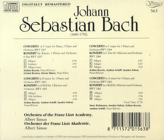 Johann Sebastian Bach - Zoltán Kocsis, András Schiff, Sándor Falvai, Imre Rohmann, Kovács Lóránt, István Matuz, Liszt Ferenc Chamber Orchestra Conducted By Albert Simon : Piano Concertos (CD, Album, RE, RM)