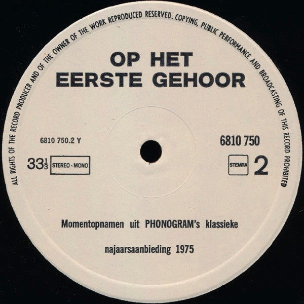 Various : Op Het Eerste Gehoor 1975 (LP, Comp, Promo)