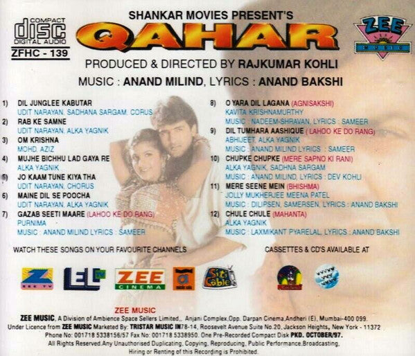 Anand Milind, Anand Bakshi : Qahar (CD)
