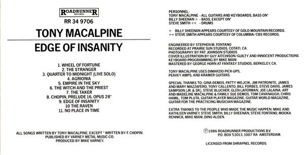 Tony MacAlpine : Edge Of Insanity (CD, Album, RP)