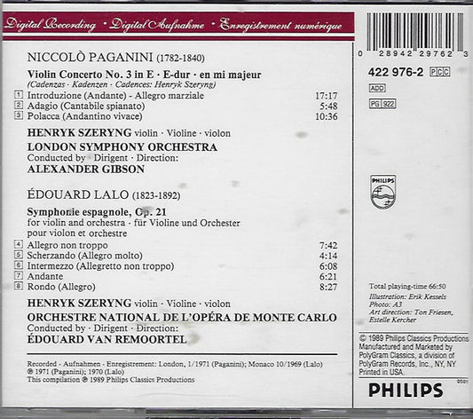 Niccolò Paganini / Édouard Lalo - Henryk Szeryng : Violin Concerto No. 3 / Symphonie Espagnole (CD, Comp)