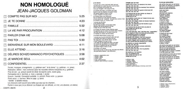 Jean-Jacques Goldman : Non Homologué (CD, Album, RE)